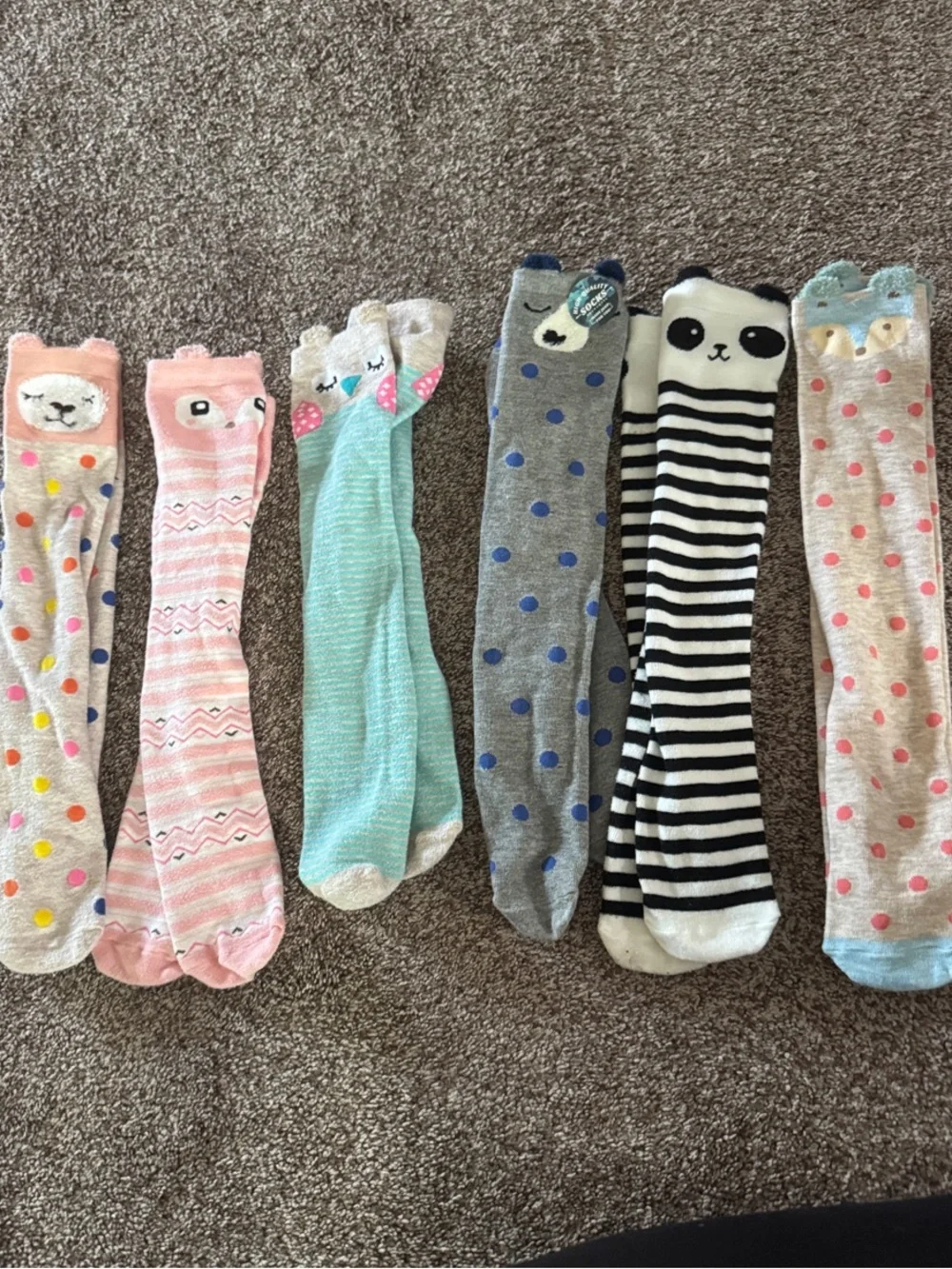 6 pairs of new  cute Animal Knee-High Socks - Assorted Pastel Colors